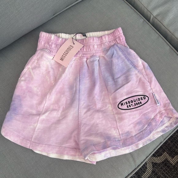 Brand New Misguided waistband runner shorts tie dye in LILAC Size US 0 UK 4 - Picture 4 of 8